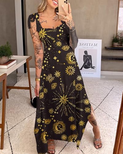 Image of Womens Summer Dresses Sleeveless Casual Sundress with Tie Straps Women's Maxi Beach Dress Vacation Outfits for Woman