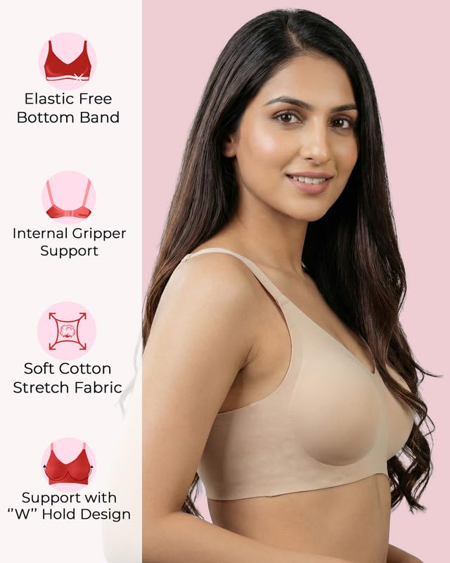 Image of Women's Cotton Padded Full Coverage Bonded Bra | Seamless T-Shirt Bra | Wire-Free | Breathable Cotton Fabric | Elastic-Free Bottom Band & Armholes | No Marks, No Digging | Pack of 1