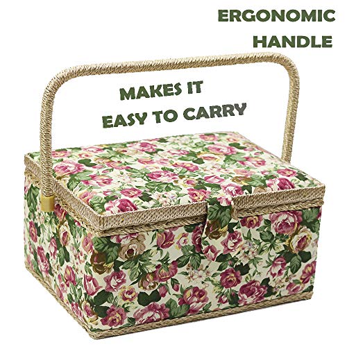 D&D Sewing Basket With Sewing Kit, Sewing Box Organizer With Accessories, Sewing Supplies Storage With Sewing Tools Set (Green Flower, Large) #TOP3
