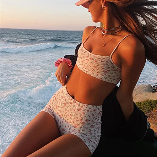 Image of Yuemengxuan Women Two Piece Outfits Y2k Boy Shorts Set Sleeveless Crop Top Button Down Shorts Set Loungewear Pajamas Set