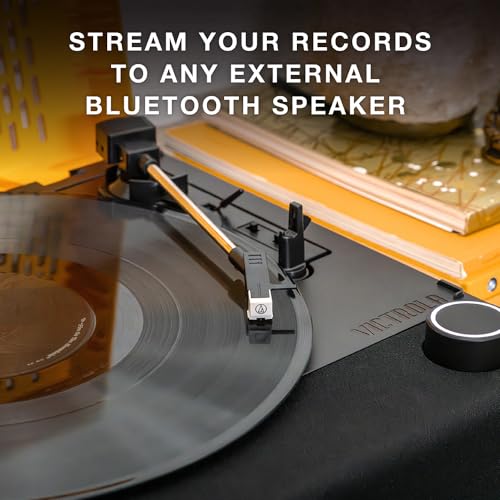 Image of Victrola Revolution GO - Portable Vinyl Record Player, Battery-Powered Bluetooth Turntable, 12 Hour Battery Life, 3 Speed Belt-Driven Record Player, RCA Output, 3.5mm Headphone Jack (Black & Grey)