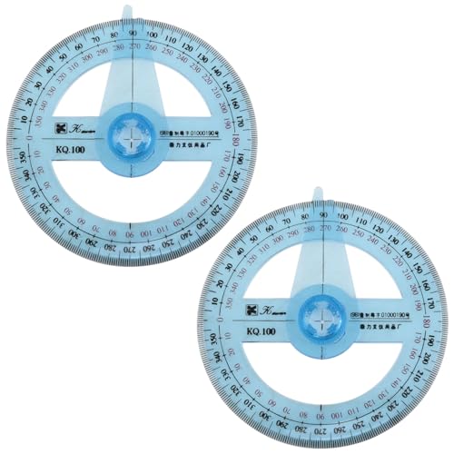AYLIFU 2PCS Swing Arm Protractor 4 Inch 360 Protractor Plastic Transparent Full Circle Protractor for Mathematical Geometry Measurement Tools
