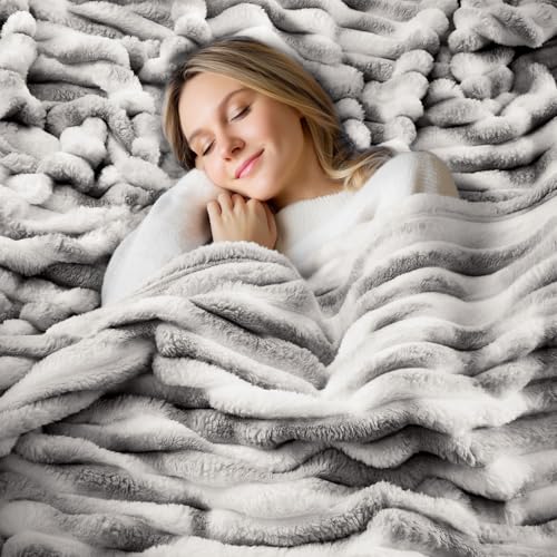 Image of BEDELITE Ribbed Twin Blanket for Couch & Bed, Black&White, 60 inchx80 inch | Ultra-Soft Plush Fleece, Cozy, Warm Yet Lightweight, Ribbed Texture, Home Decor, Machine Washable, Giftable, All-Season Use