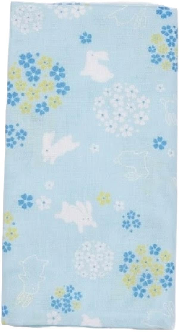 Neko Friend Rabbit And Cherry Blossom Pattern Blue Japanese Gauze Tenugui Towel – Made In Japan (1, Medium)