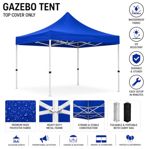 Image of Gazebo Tent Portable Popup Foldable Canopy 6.5x6.5 Ft Shelter for Event, Advertisement, Promotion, Exhibition Stall, Waterproof Outdoor Gazebo Tent, Heavy Duty Frame (Blue, 2x2 Meter)