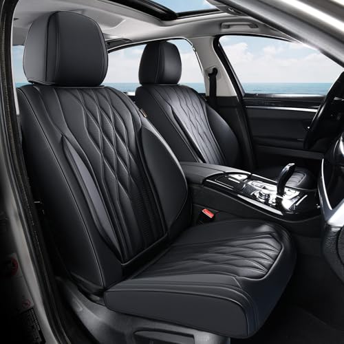 Image of Coverado Front Seat Covers, Car Seat Protector, Waterproof Nappa Leather Cushion, Fit for Most Sedans SUV Pick-up Truck-Black
