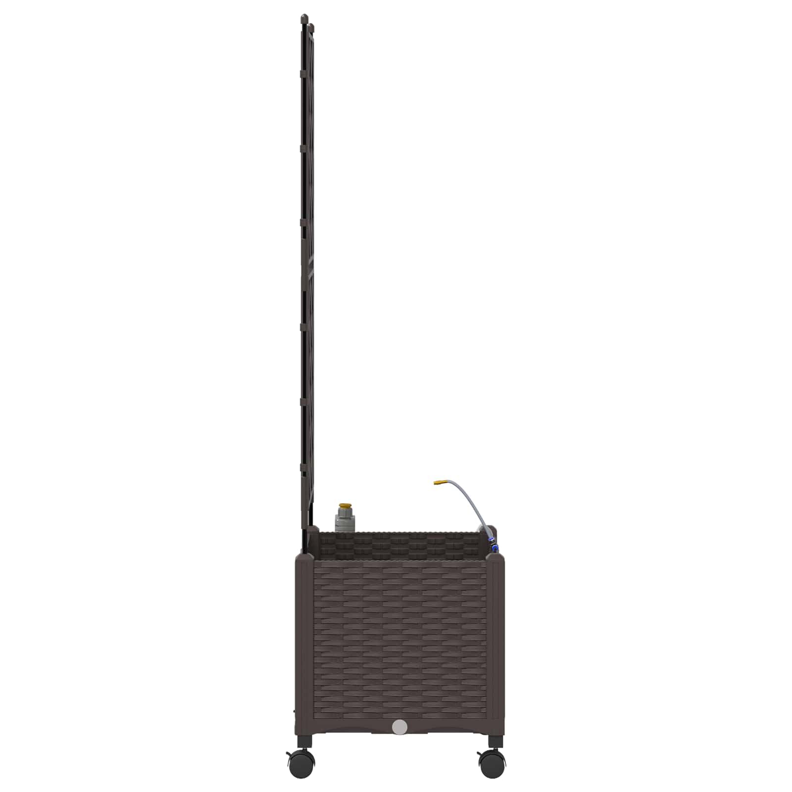 Fioriera mobile con traliccio e set di irrigazione, marrone, PP | Fioriera flessibile per terrazza e balcone con sistema di irrigazione automatico e traliccio per piante rampicanti.
