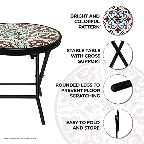 Backyard Expressions Folding Glass Patio Side Table-Mosaic Pattern-18 Inch
