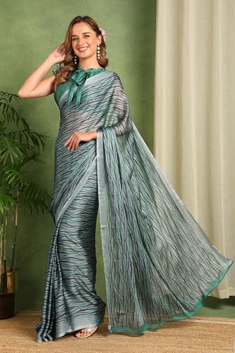Image of MIRCHI FASHION Saree for Woman | Chiffon Block Printed Lightweight Daily Wear Sarees with Blouse