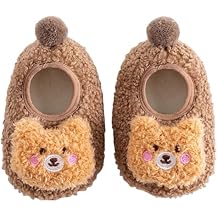 Baby shoes Plush Toddler slippers Cute Bear Shoes Soft Toddler Shoes Kids Warm Home Shoes Non-Skid Indoor Walking Shoes for Boys girls