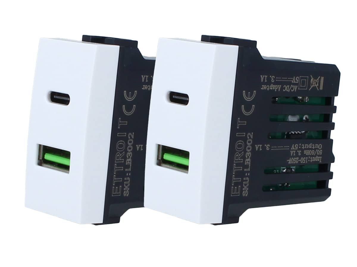 2 unidades toma USB C + USB A, compatible con Bticino Living Light (blanco)