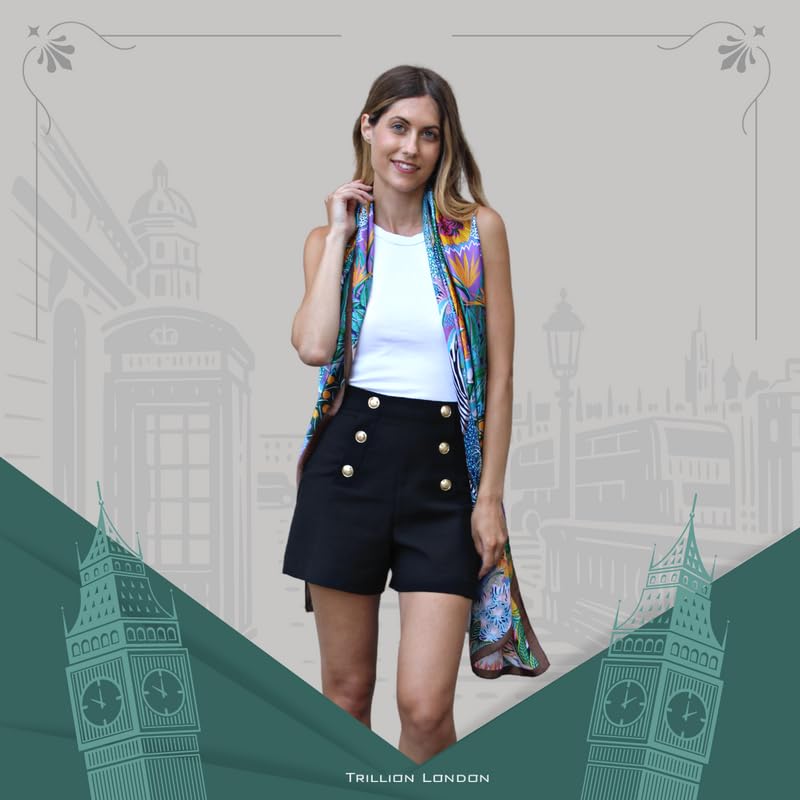 Image of Trillion London Spring Collection | Designer Silk Scarf For Women UK | Lightweight Neck Scarves | Shawl Wraps | Suitable for Daily Life | Smooth & Soft Finish | Gift for Women | Size-180cm x 90cm