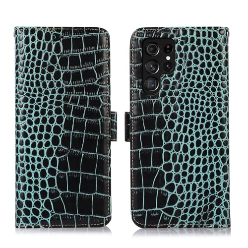 Étui en cuir véritable Galaxy S24 Plus rabat 3D bleu vert de luxe