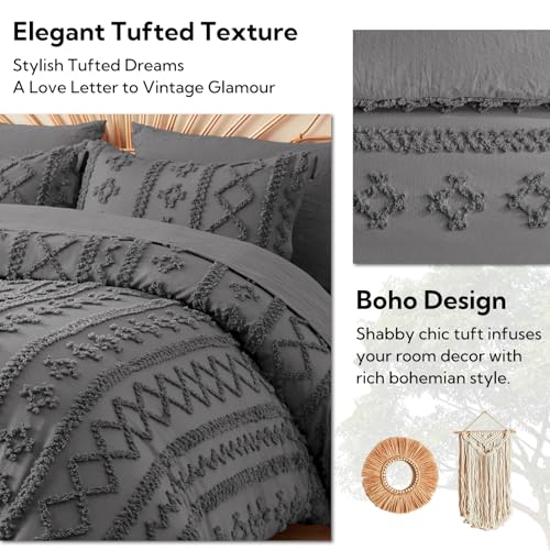 Image of MR&HM Full Size Bed Sheets and Comforter Set Dark Grey, 7 Pieces Tufted Boho Beddding Sets, Farmhouse Style Bed in a Bag with 1 Comforter, 2 Pillow Shams, 2 Pillowcases, 1 Flat Sheet, 1 Fitted Sheet