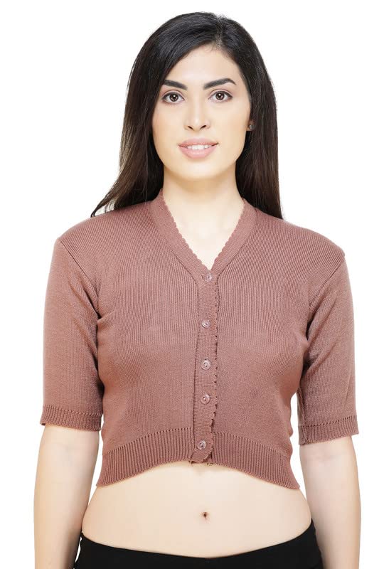 Image of Women Winter Wear V-Neck Half Sleeves Regular Fit Woollen Blouse