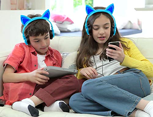 LIMSON Cuffie per bambini, auricolare pieghevole sopra l'orecchio con LED Light Emitting Wired Cuffie Cosplay auricolare compatibile con Tablet Computer, Apple e telefono Android (bianco))