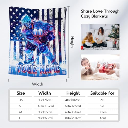 Hockey Blanket, Personalized Boys Blanket, Custom Ice Hockey Gifts for Sports Lovers, Cozy Flannel Throw for Adults, 60"x80"