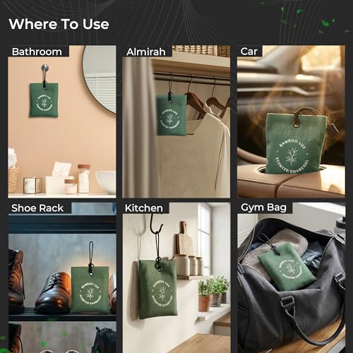 Image of Haka Bamboo Lux Scented Air Freshener Pouch | Scented Charcoal Kapoor for Car Fragrance | Charcoal Aroma Air Freshener & Camphor Purifier for Bedroom, Car, Office & Wardrobe Freshener for Clothes