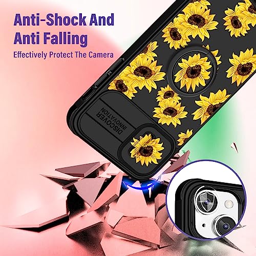 Image of Funermei (2in1 for iPhone 13 Case /for iPhone 14 Case for Women Sunflower Cute Girls Phone Cover Floral Flowers Girly Pretty Sun Flower Design with Camera Cover Funda for Apple for iPhone 13 /14 Case