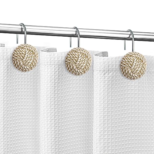 Sunlit Boho Knots Shower Curtain Hooks, Home Decorative Shower Curtain Rings for Bathroom, Seaside Nautical Shower Curtain Hangers Bathroom Accessories, Set of 12 - Image 2