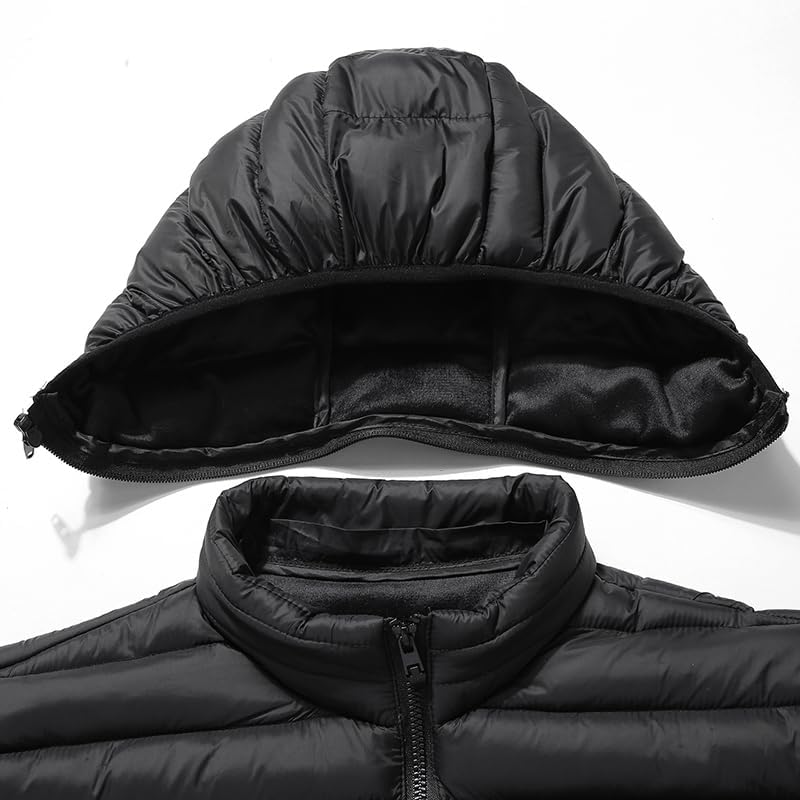 Men's and women's autumn and winter solid color imitation down jacket, detachable hat, full zipper, thick windproof and warm