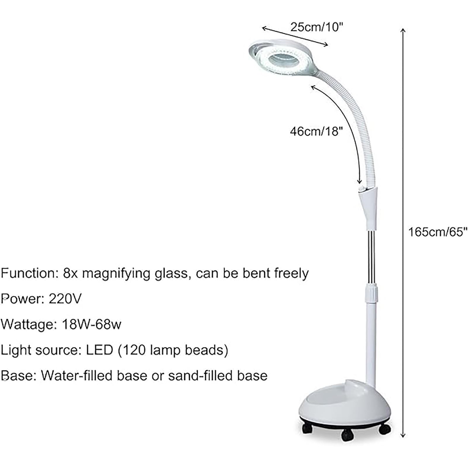 Lampe d'examen chirurgicale mobile, lampe d'examen sur roulettes, avec loupe 8X, lampe d'examen à col de cygne flexible, adaptée à la clinique externe, à l'examen physique, au salon de beauté