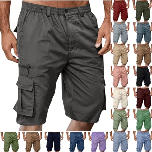 Image of Cargo Shorts for Men,Summer Casual Elastic Waist Big Tall Baggy Shorts Lightweight Hiking Short with Multi Pockets