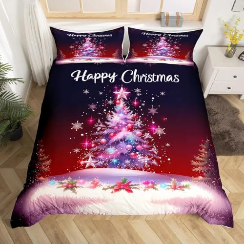 Housse de couette Joyeux Noël 260x240 en microfibre avec parure de lit rouge - 2