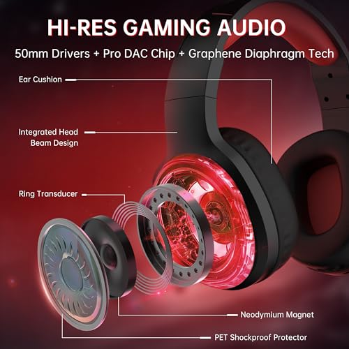 Image of AOC Bluetooth Gaming Headset with Mic for PC, PS5 /4, Nintendo Switch, 2.4GHz Wireless Gaming Headphones with RGB, USB-C, 7.1 Virtual Surround 20ms, Latency, 45H Playtime- Red
