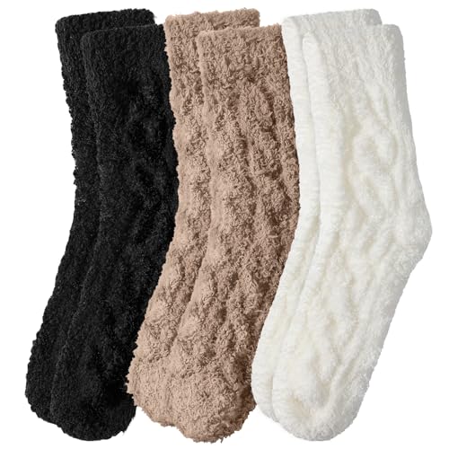 Premillow Fuzzy Socks for Women - 3 Pairs Cozy Socks Slipper Socks for Women, Womens Winter Ultra Soft Warm Fluffy Sleeping Sock