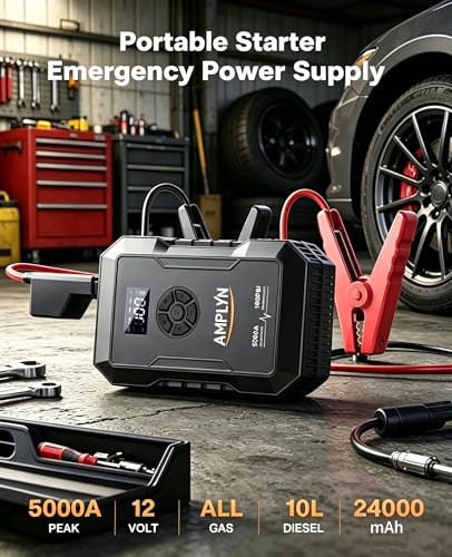 Image of Car Jump Starter with Air Compressor,5000A Peak 60W Portable Battery Jump Box