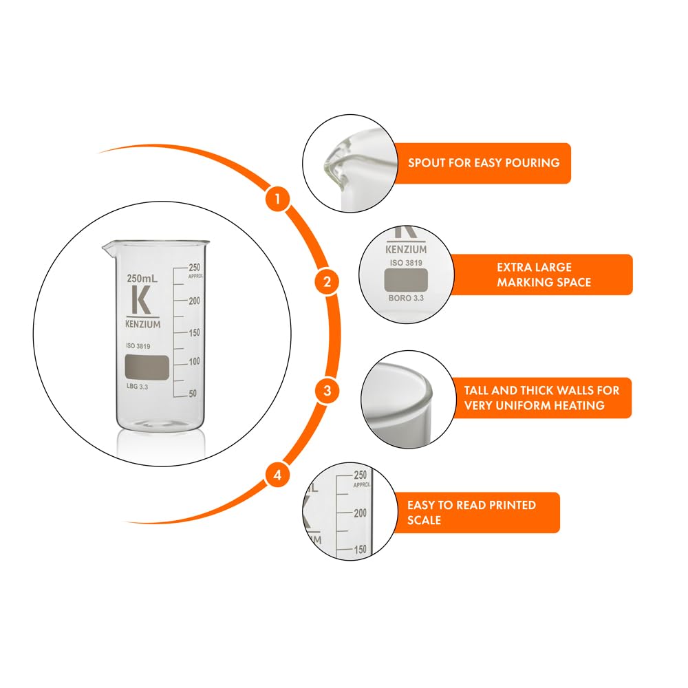 Hyber&Cara Becher In Vetro Borosilicato Graduati | Set 25ml, 50ml, 100ml, 200ml Con 4 Pipette Da 1ml - Per Laboratorio E Mixologia - Foto 7
