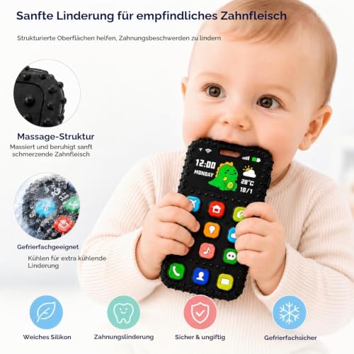 Baby Sensorik Spielzeug für Jungen Mädchen 3 6 9 12 Monate, Silikon Handy Beißspielzeug mit Druckknöpfen… – Ansicht 3