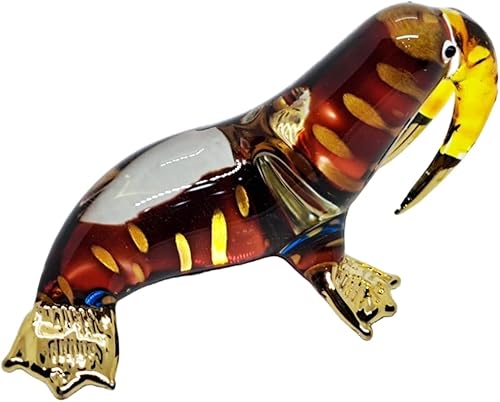 Miniatura 6 de Minúscula cabeza de elevación de 2 pulgadas, color marrón, azul, dorado, sello de morsa, león marino, animal de vidrio soplado a mano, lindo