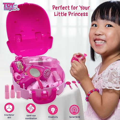 ToyMagic Portable Backpack Toy Dressing Set Makeup Toy |Portable Trolley Pretend Play Set Toy with Make up Accessories for Kids |Portable Suitcase Toy Gift for Girls - Image 4 thumbnail