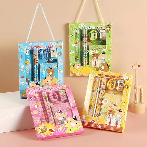 Image of 6pcs Cute Cartoon Stationery Set - Includes Pencil, scale, eraser - Return Gifts Birthday Party for kids - Best Birthday Return Gifts for Kids in Bulk - Return Gifts for Kids Age 8 12 3 5 6