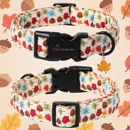 ARING PET Herbst Hundehalsband, Niedlich Herbst Ahornblatt Hundehalsband mit Schnellverschluss aus Kunststoffschnalle, Bequemes Baumwoll Halsband für Jungen und Mädchen Hunde