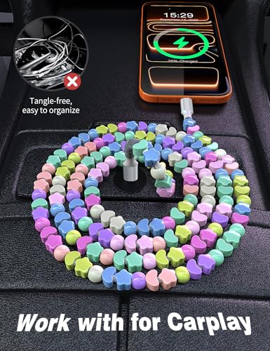 Image of USB C to USB C Cable 3FT,60W Fast Charging Beaded Charger Cord for iPhone 17 16 15 Pro Max /iPad Pro Air 11th for Samsung S26 S25 S24 Ultra S23 A16 /Android Phone Charger Cord Cute Girl Women,Star-Heart
