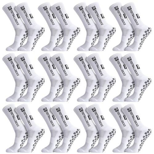 Apricitie 12 Paare Fußball Socken, Sportsocken 35-39 Anti Rutsch Grip Fussball Socken Rutschfeste Fußballsocken für Herren Damen Fussball Basketball Laufen Radfahren Weiß