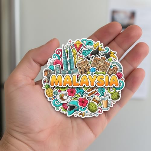 Image of Souvenir Fridge Magnet | 4x3 Inch Collectible Travel Decor | Strong & Durable Refrigerator Magnet with Iconic Landmarks for Travelers (Malaysia)