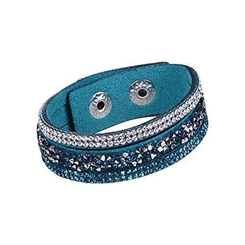 Bracelet Bohème Simple Cadeau Fête d'été Femme Mode Cristal Strass Bracelet Faux Cuir Bracelet pour Banquet Cadeau Rendez-vous - Bleu Paon