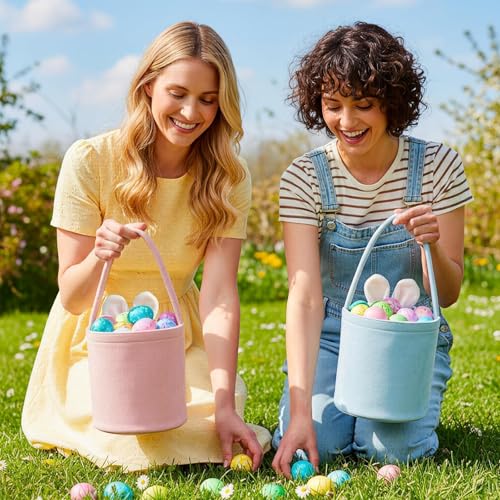 3 Stück Osterkorb, Osternester zum Befüllen, Osterhasen Taschen, Ostertüten Hase Mit Ohren Für Osterdeko Ostern Basteln, Durchmesser 13 cm Höhe 14,5 cm Flauschiges Material