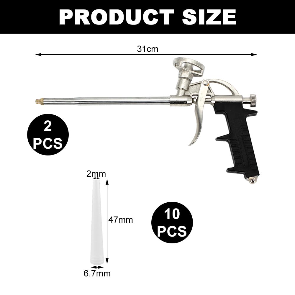Pistola Schiuma Poliuretanica,Schiuma Poliuretanica per Pistola,2 Pezzi,Non è necessario il detergente, per Calafataggio,Sigillatura,Riempimento(con 10 ugelli) (Nero)