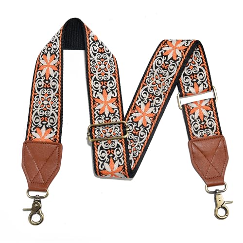 Image of LEMEDE Purse Strap,2 inch Leather End Shoulder Strap Adjustable Replacement,Retro Jacquard Multi-pattern Crossbody Bag Straps