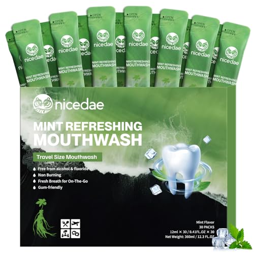 Travel Size Mouthwash Portable Packets Alcohol-Free & Fluoride-Free Fresh Mint Mouth Wash 30 Individual Wrapped Cruise Essentials