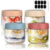 Overnight Oats Jar, 4 Pcs Glass Container with Sealed Screw Lid, 11 Oz Wide-Mouthed Sealed Food Storage Container, Mason Salad Jar is Used to Store Grains, Yogurt, Fruits, Candies, and Jams. - Image 1