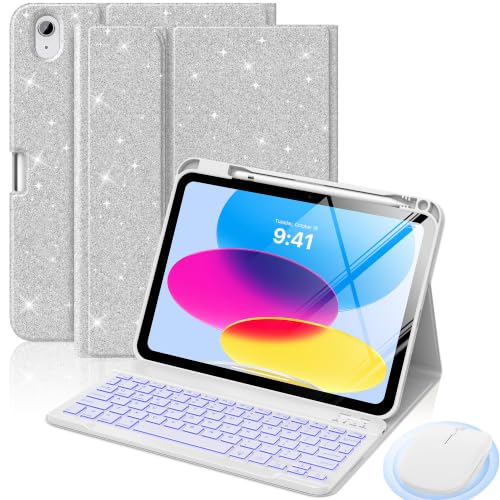 Funda con teclado para iPad de 11 pulgadas en plata brillante con ratón premium