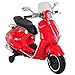 HOMCOM Moto Eléctrica Vespa Faros Música 2 Ruedas Auxiliares para Niños Mayores de 3 Años Motocicleta Infantil Autorizada 108x49x75 cm Rojo