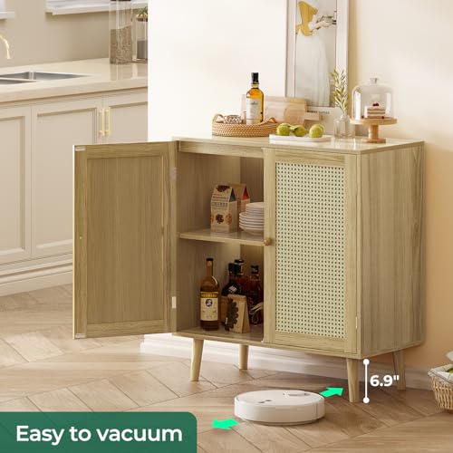 Huuger Buffet Cabinet With Storage, Storage Cabinet With Pe Rattan Decor Doors, Accent Cabinet With Solid Wood Feet, Sideboard Cabinet For Hallway thumb #3