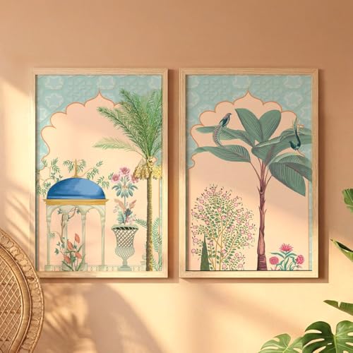Image of NoWorries Nature Wall Frames for Home Decor /Traditional Paintings for Wall decoration - Art Big Size Frames for Wall Decor - Set of 2 Wall framed Paintings (Theme-traditional) (Synthetic Wood frame) (Leminated 300 GSM Pigment Digital Print) (framed, Multicolur) Set of 2